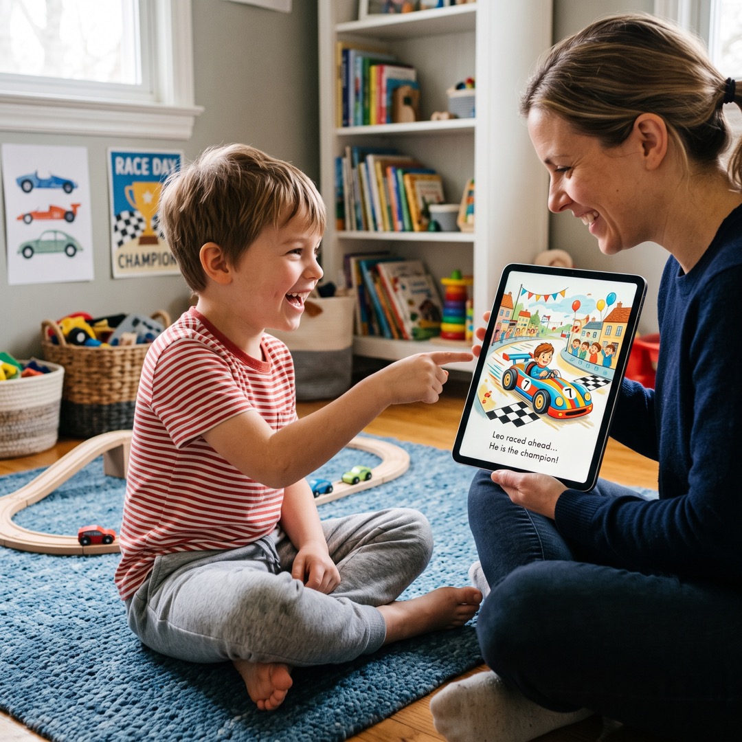 Personalised storybook illustration starring a child hero