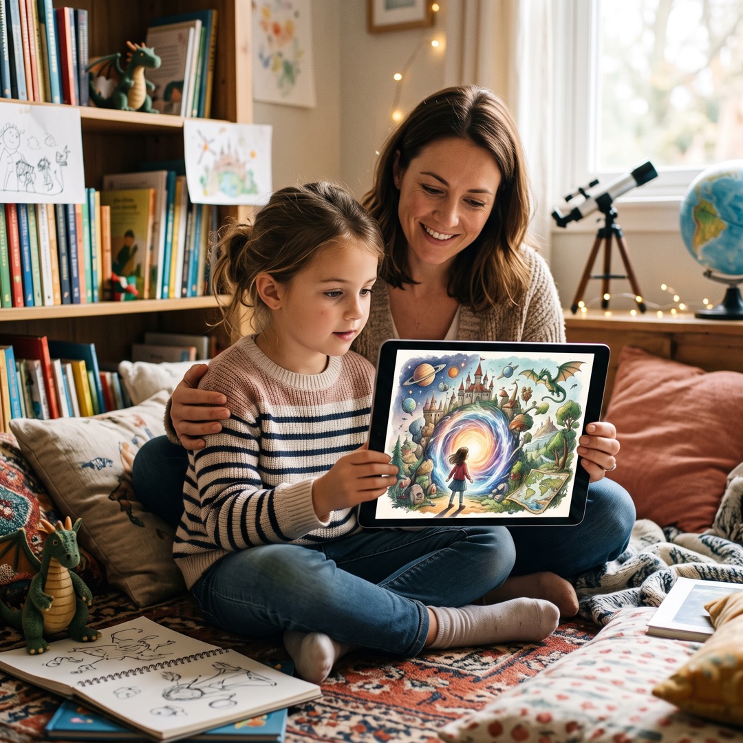 Personalised storybook illustration starring a child hero