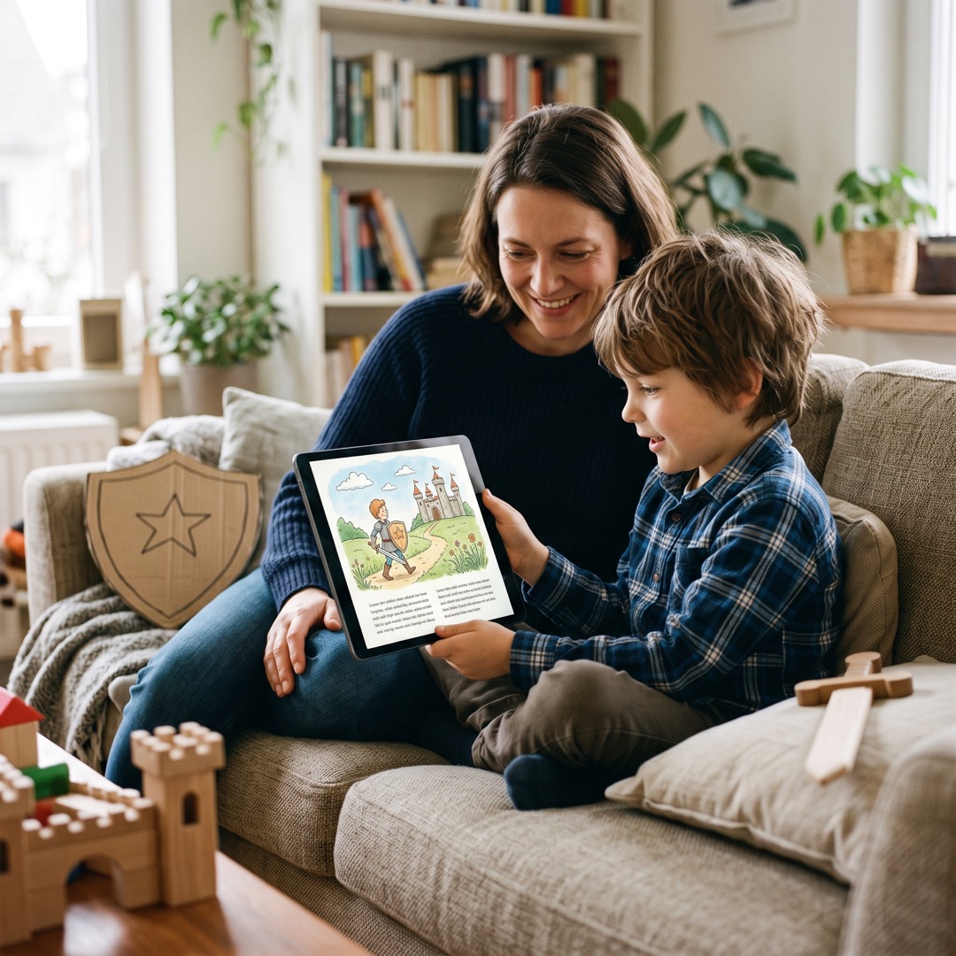 Personalised storybook illustration starring a child hero