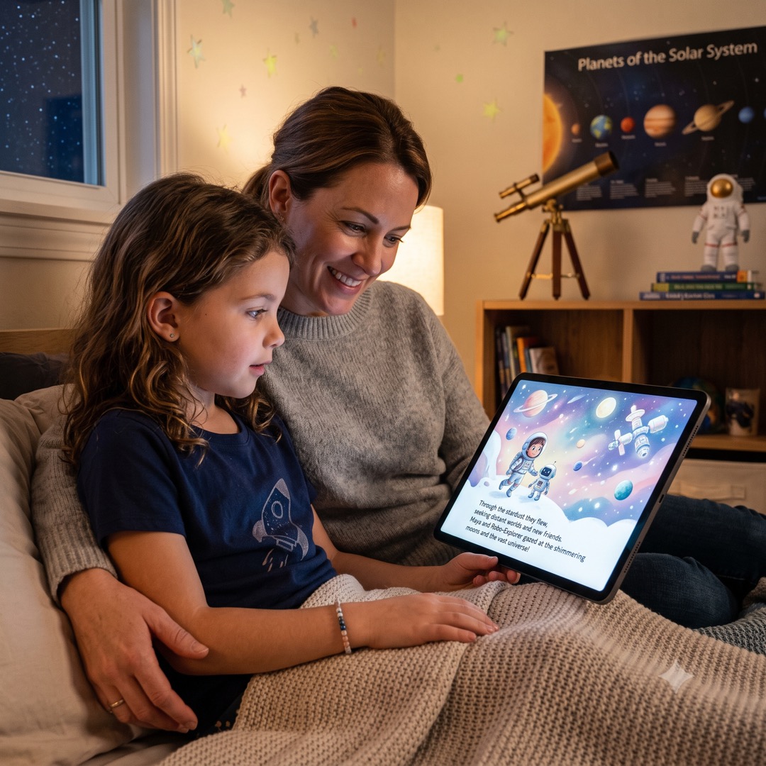 Personalised storybook illustration starring a child hero