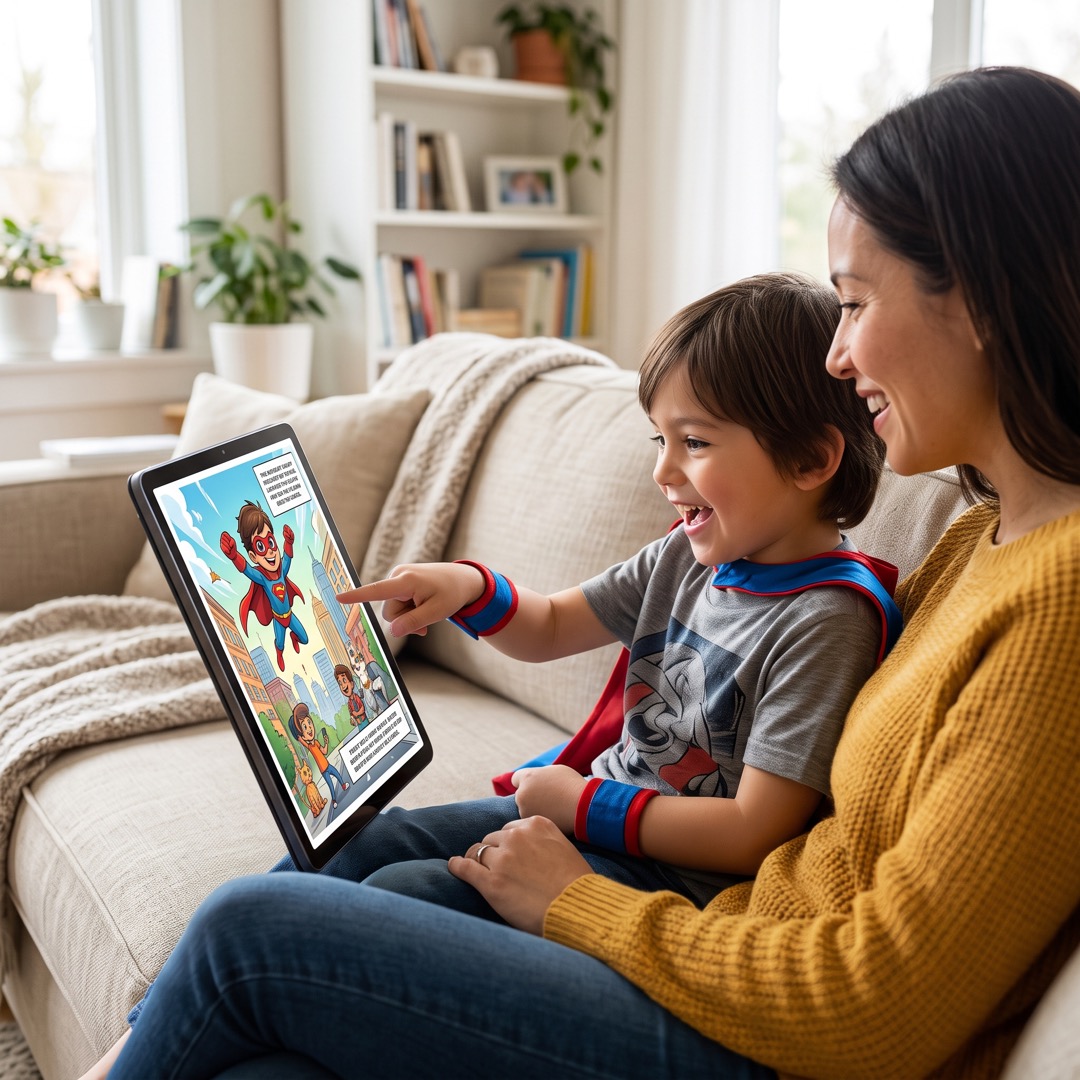 Personalised storybook illustration starring a child hero